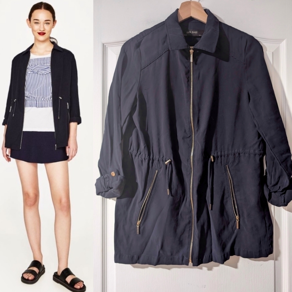 Zara | Safari Jacket In Navy Blue